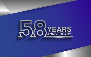58 years anniversary silver color line style isolated on blue background for template, company celebration, special moment and greeting card