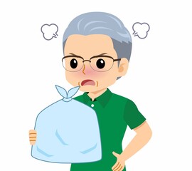 緑のポロシャツのおじいさん