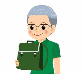 緑のポロシャツのおじいさん