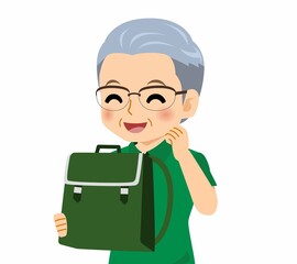 緑のポロシャツのおじいさん