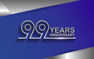 99 years anniversary silver color line style isolated on blue background for template, company celebration, special moment and greeting card