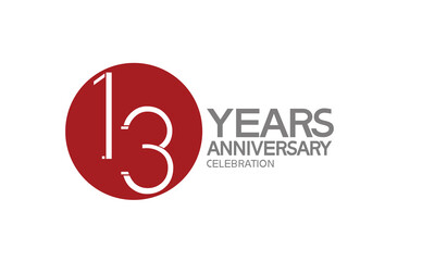 13 years anniversary logotype design with big red circle can be use for company celebration, greeting card and template