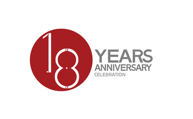 18 years anniversary logotype design with big red circle can be use for company celebration, greeting card and template
