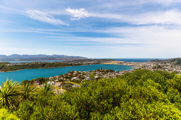 View of Wellington Airport from Mount Victoria in New Zealand.