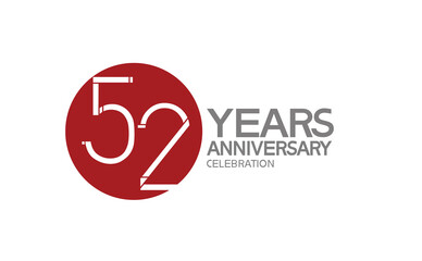 52 years anniversary logotype design with big red circle can be use for company celebration, greeting card and template