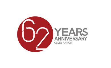 62 years anniversary logotype design with big red circle can be use for company celebration, greeting card and template