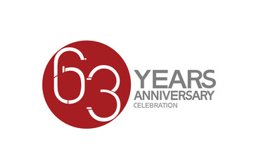 63 years anniversary logotype design with big red circle can be use for company celebration, greeting card and template