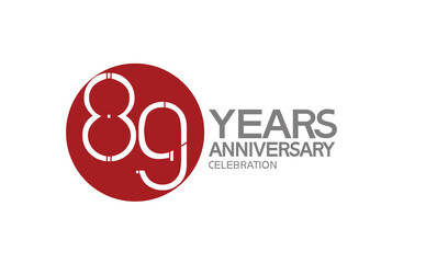 89 years anniversary logotype design with big red circle can be use for company celebration, greeting card and template