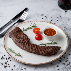 Bbq sirloin with grilled traces on surface