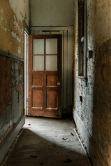 Fototapeta na wymiar Antique Doors with Lead Glass Windows - Abandoned Prosperity Two Room School - Coalfields of West Virginia