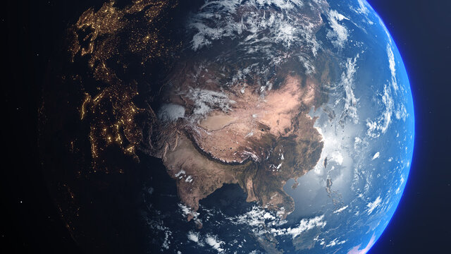 Asia And China From Space, Planet Earth Featuring The Asian Continent - 3D Illustration Rendering