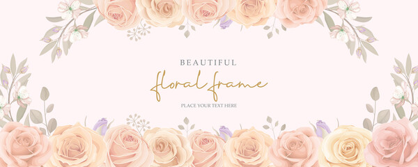 Obraz na płótnie Canvas Elegant banner with soft color of blooming rose flower ornament