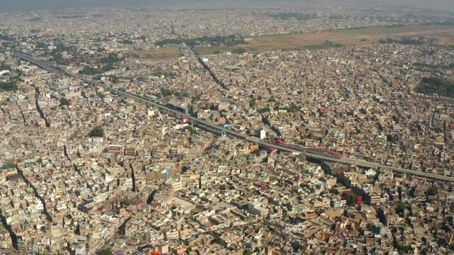 Aerial View Of Waris Khan Metrobus Station Near PAF Base Nur Khan Airport In Rawalpindi, Pakistan.