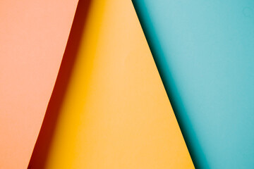 Colorful and minimalist background with pink, yellow,blue and orange pastel colors copy space and...