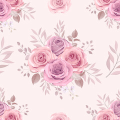 Hand drawn blooming rose flower seamless pattern design