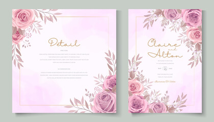 Hand drawn blooming rose flower wedding card design