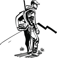sketch of a hunter with a gun