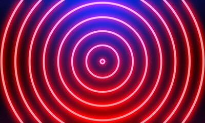 Abstract red neon light circles background.