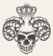 illustration vector demon skull head with crown