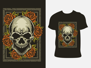 illustration vector skull rose head with t shirt design