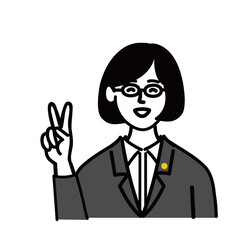 女性　ミドルエイジ 士業　メガネ　ベクター ポップ　いいね　2 
