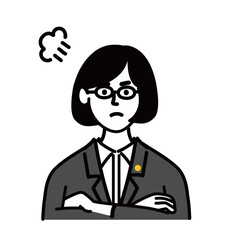 女性　ミドルエイジ 　士業　メガネ　ベクター　ポップ　怒っている
