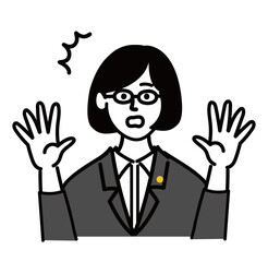 女性　ミドルエイジ 　士業　メガネ　ベクター　ポップ　驚いている
