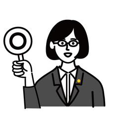 女性　ミドルエイジ 　士業　メガネ　ベクター　ポップ　マル　○×
