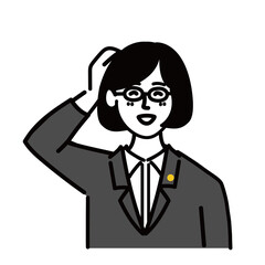 女性　ミドルエイジ 　士業　メガネ　ベクター　ポップ　照れる
