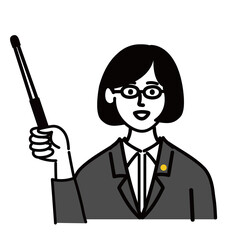 女性　ミドルエイジ 　士業　メガネ　ベクター　ポップ　説明　棒
