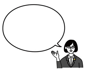 女性　ミドルエイジ 　士業　メガネ　ベクター　ポップ　提案　空欄
