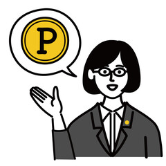 女性　ミドルエイジ 　士業　メガネ　ベクター　ポップ　ポイント
