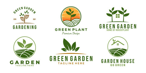 set / bundle green garden logo template vector illustration design