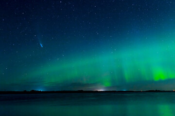 Neowise Comet Passes Through Aurora Borealis