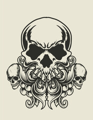 illustration vector skull head with ornament pattern