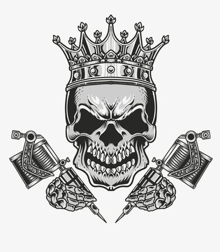 Illustration Vector King Skull Tattoo Artist