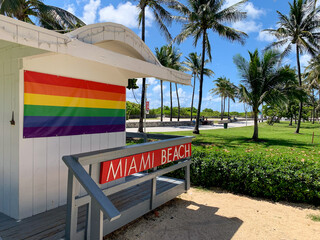 LGBT rainbow flag in Miami Beach for gay pride parade