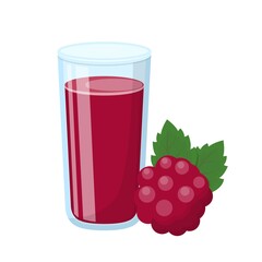 Cartoon comic vector with raspberry juice and glass cup
