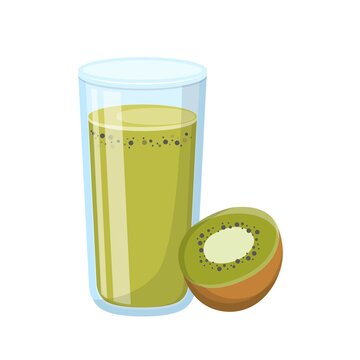 Cartoon comic vector of kiwi juice with glass cup