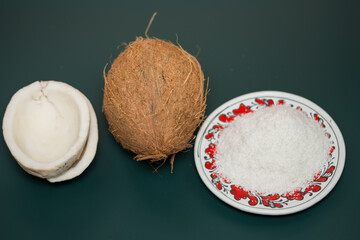 Whole coconut cracked open,Coconut with half  ,Moldy coconut
