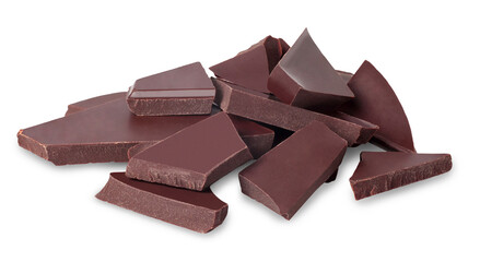 A heap of chocolate pieces isolated on white