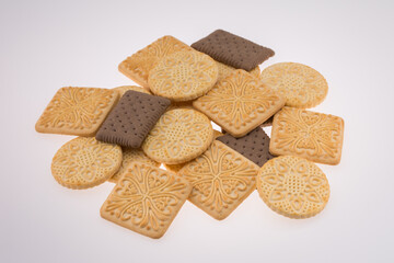 Brown, square ,round, biscuits cracker  isolated on white background