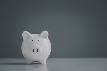 White piggy bank, saving money, deposit money, personal finance concept.