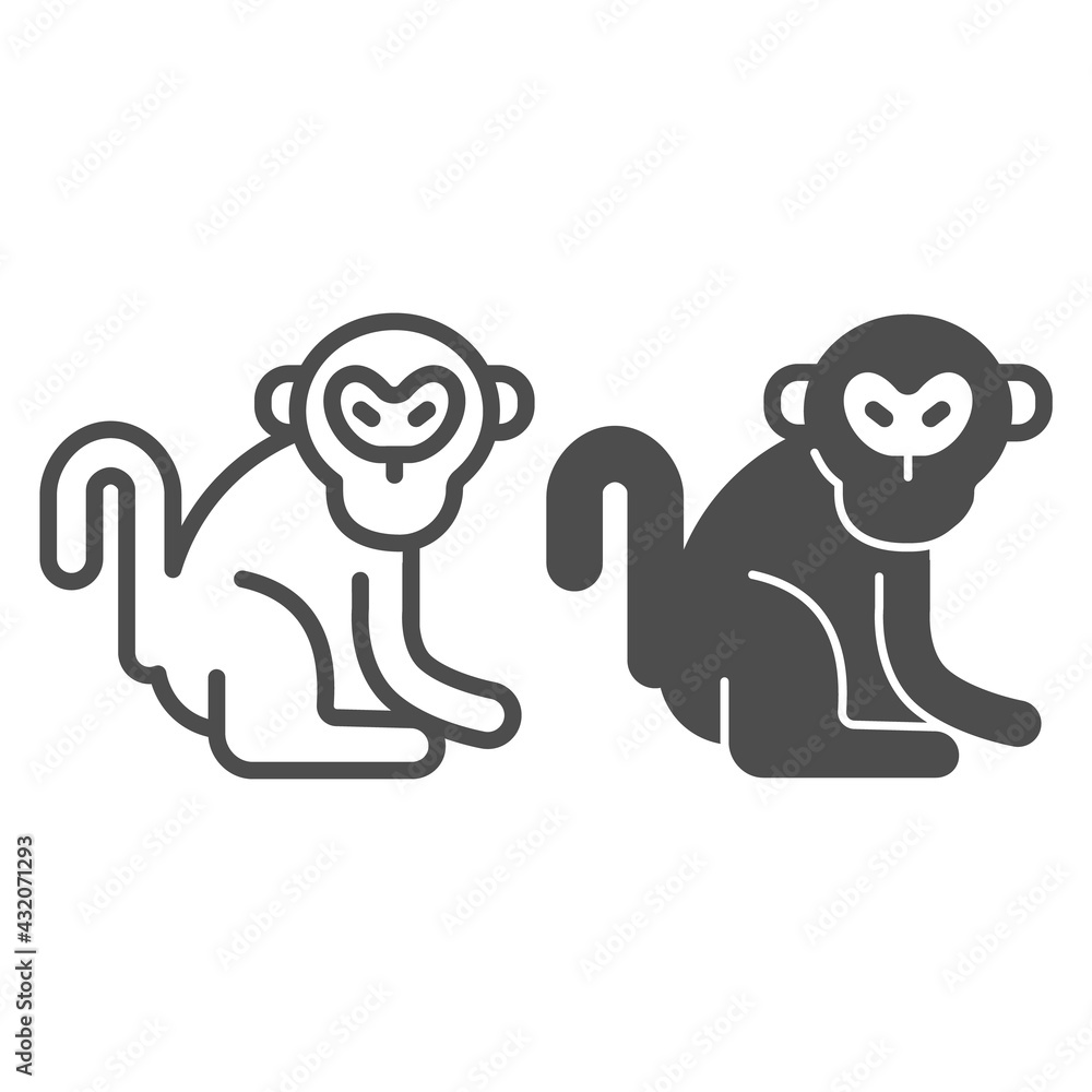 Poster monkey line and solid icon, worldwildlife concept, monkey vector sign on white background, monkey ou