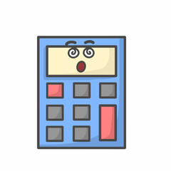 Cute Calculator Character Flat Cartoon Vector Template Design Illustration