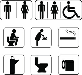 Vector restroom icons: lady, man, child and disability