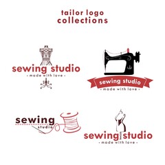 Tailor Sewing and Stitching Logo Set, Needle and Yarn Logo, Simple Sewing Collections Logo Vector Design Template