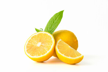 Obraz na płótnie Canvas Lemon fruit with leaf isolated white background.
