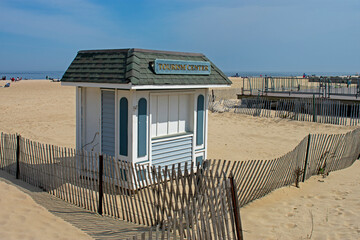 Fototapeta na wymiar Closed tourism center at Belmar beach, New Jersey, in spring before the Jersey shore opens up -02