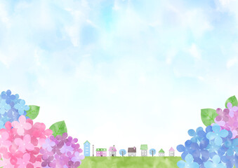 梅雨の紫陽花 背景フレーム バリエーション多数 Rainy Season Wall Mural Rainy Seas Iwozon